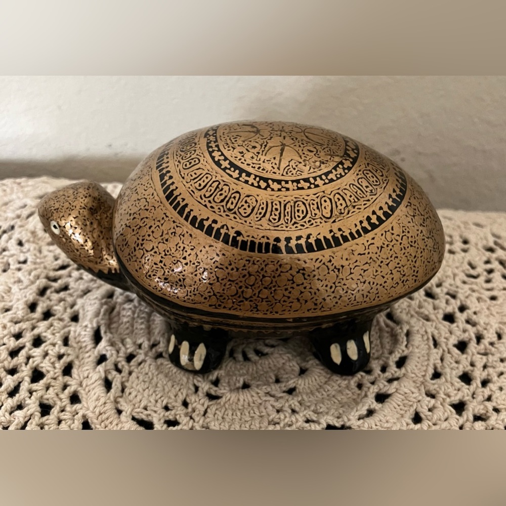 Decorative Tortoise box Vintage Paper Mache Lacquered Handmade
